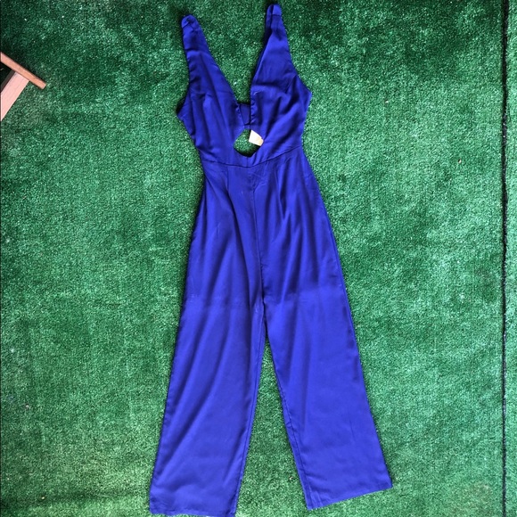 Cobalt Blue Sexy Jumpsuit with Plunging V-neckline & Cutouts Palazzo Jum… - Picture 3 of 7